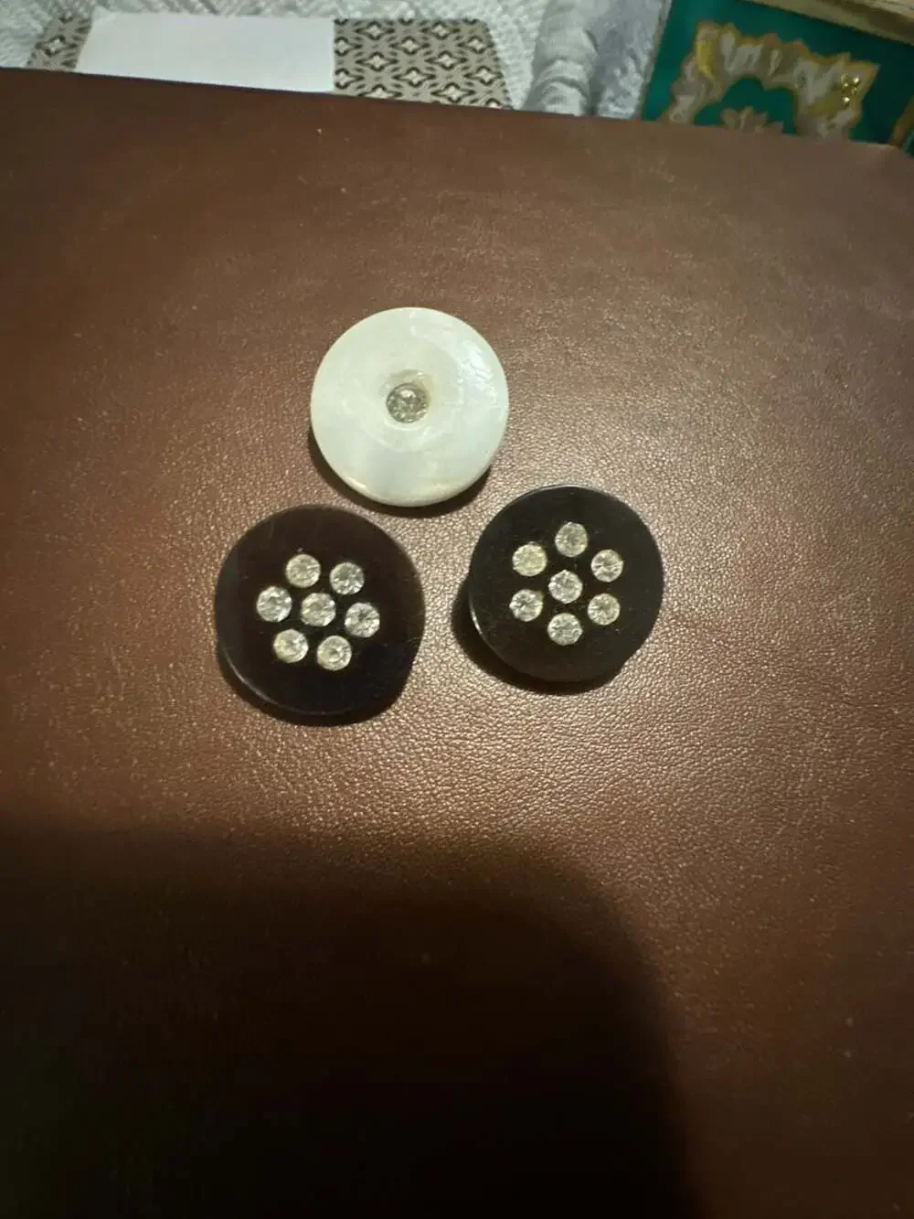 Set of 3 Decorative Shank Buttons Including Two Black Rhinestone